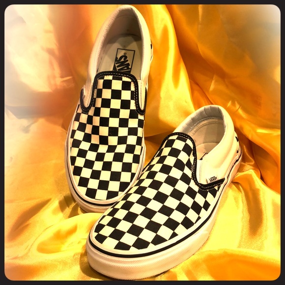Vans Shoes - Vans black checkered slip-ons Size 9